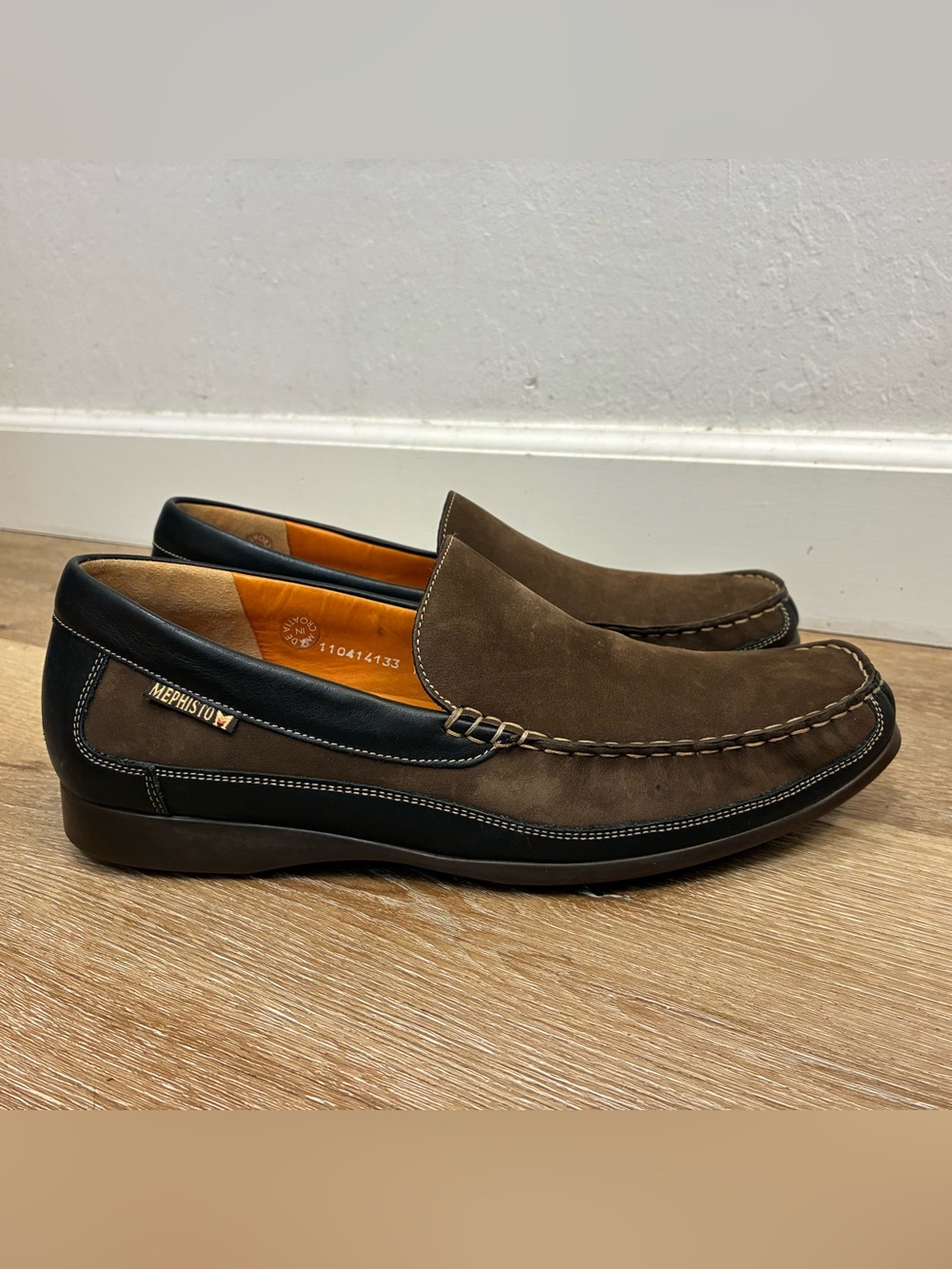 Mephisto Baduard Loafers In Brown Suede And Black Leather Mens Shoes Size US 12